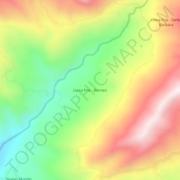 Mapa topográfico Llana Fria - Borneo, altitude, relevo