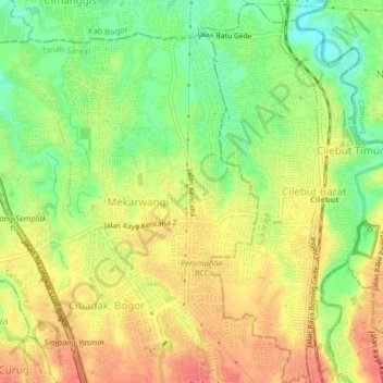 Mapa topográfico Kencana, altitude, relevo