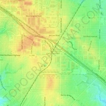 Mapa topográfico Zacha Junction, altitude, relevo