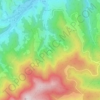 Mapa topográfico Langthal, altitude, relevo