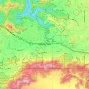 Mapa topográfico Newbury Park, altitude, relevo
