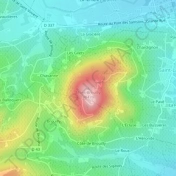 Mapa topográfico Mont Brouilly, altitude, relevo