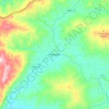 Mapa topográfico Restrepo, altitude, relevo
