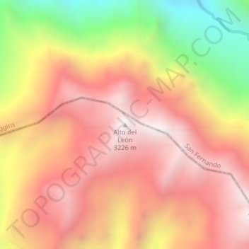 Mapa topográfico Alto del León, altitude, relevo