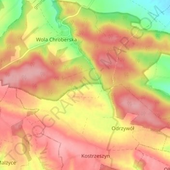 Mapa topográfico Korce, altitude, relevo
