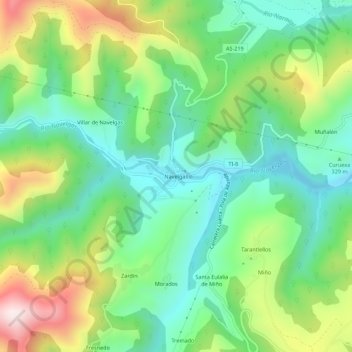 Mapa topográfico Navelgas, altitude, relevo