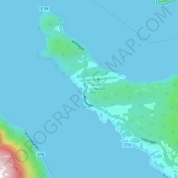 Mapa topográfico Hjelmeset, altitude, relevo
