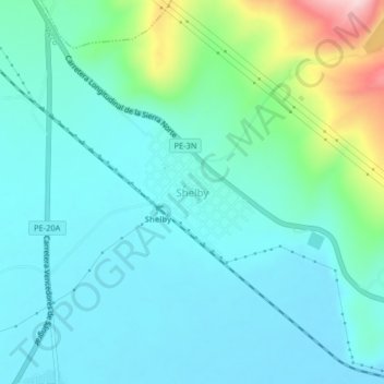 Mapa topográfico Shelby, altitude, relevo