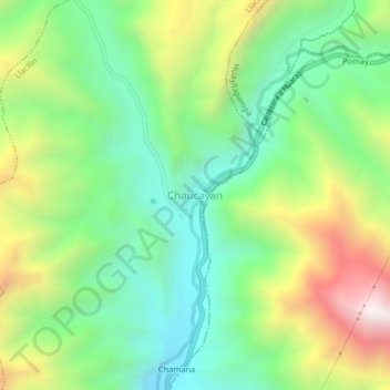 Mapa topográfico Chaucayan, altitude, relevo