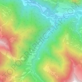 Mapa topográfico Les Testus, altitude, relevo