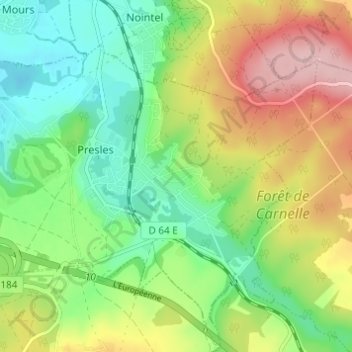 Mapa topográfico Courcelles, altitude, relevo
