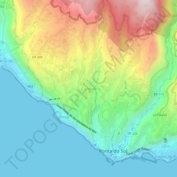 Mapa topográfico Canhas, altitude, relevo