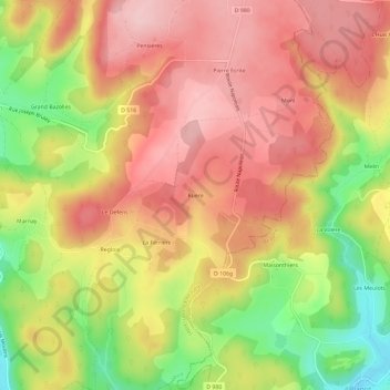 Mapa topográfico Ruere, altitude, relevo
