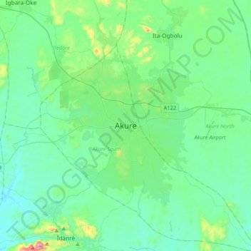 Mapa topográfico Akure, altitude, relevo