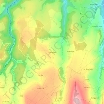 Mapa topográfico Bonnabry, altitude, relevo