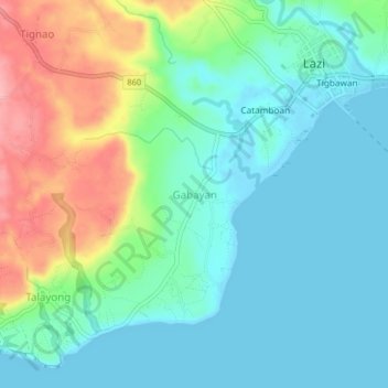 Mapa topográfico Gabayan, altitude, relevo