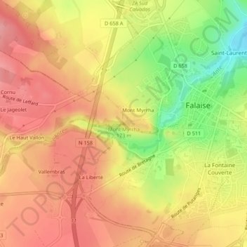 Mapa topográfico Mont Myrrha, altitude, relevo