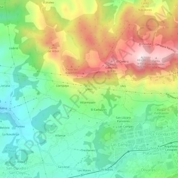 Mapa topográfico Llano, altitude, relevo