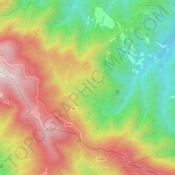 Mapa topográfico Campigna, altitude, relevo