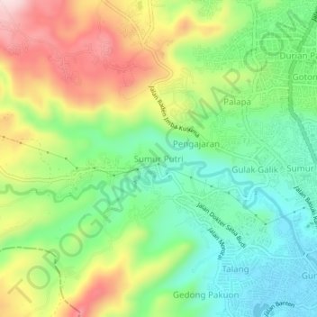 Mapa topográfico Sumur Putri, altitude, relevo
