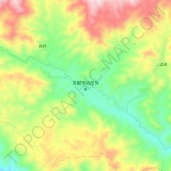 Mapa topográfico 发展河哈尼族乡, altitude, relevo