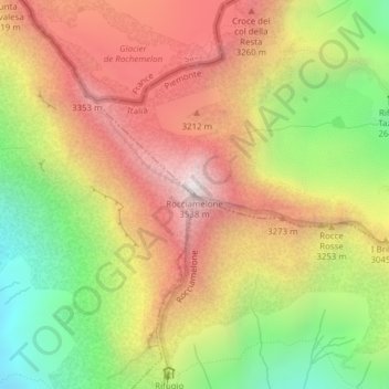 Mapa topográfico Rocciamelone, altitude, relevo