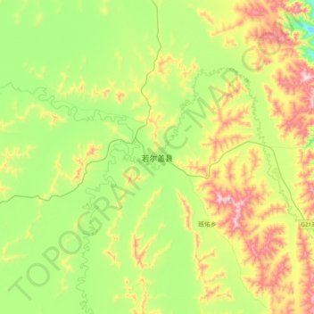 Mapa topográfico 若尔盖县, altitude, relevo
