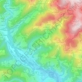 Mapa topográfico Bouton, altitude, relevo