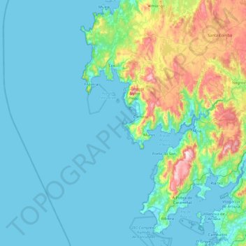 Mapa topográfico Illa de Anguieiro, altitude, relevo