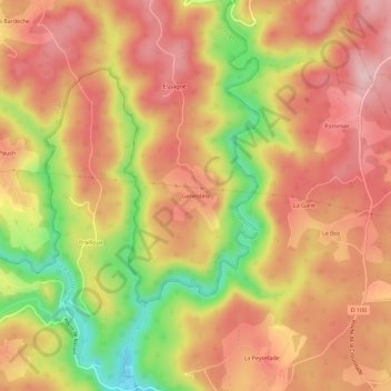 Mapa topográfico Genestine, altitude, relevo