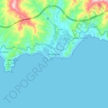 Mapa topográfico Almuñécar, altitude, relevo