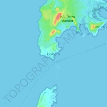 Mapa topográfico Bocachica, altitude, relevo