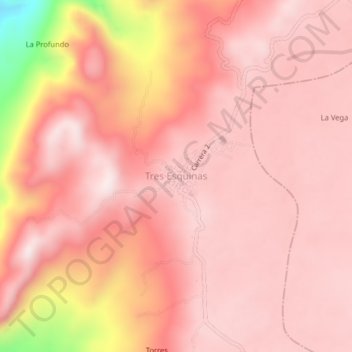 Mapa topográfico Tres Esquinas, altitude, relevo
