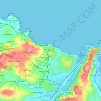 Mapa topográfico Xivares, altitude, relevo