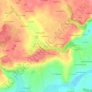 Mapa topográfico La Boudais, altitude, relevo