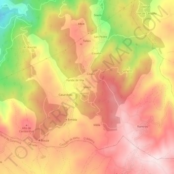 Mapa topográfico Meizo, altitude, relevo
