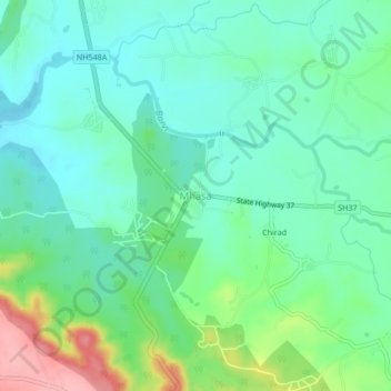 Mapa topográfico Mhasa, altitude, relevo
