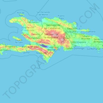 Mapa topográfico Barahona, altitude, relevo