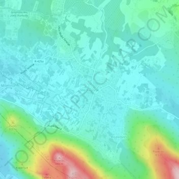 Mapa topográfico Međugorje, altitude, relevo