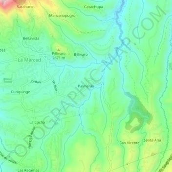Mapa topográfico Palmeras, altitude, relevo