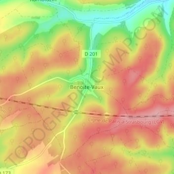 Mapa topográfico Benoite-Vaux, altitude, relevo