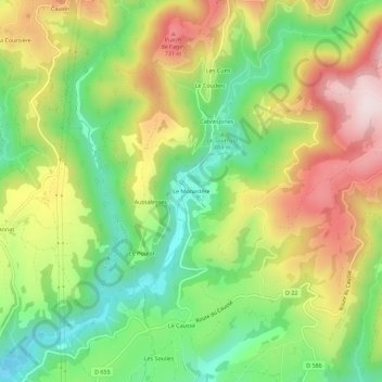 Mapa topográfico Le Monastère, altitude, relevo