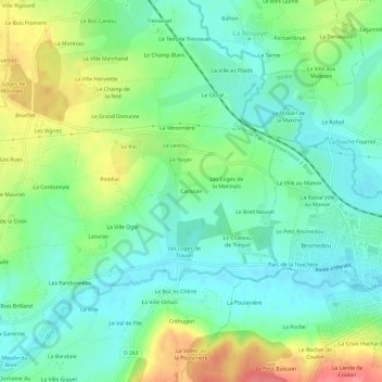 Mapa topográfico Carissan, altitude, relevo