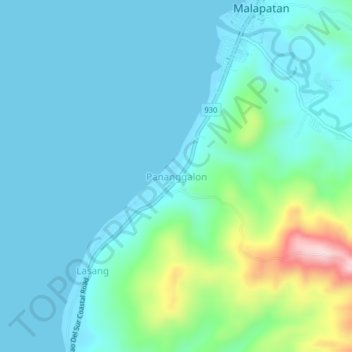 Mapa topográfico Pananggalon, altitude, relevo