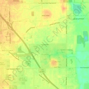Mapa topográfico Fox Hollow, altitude, relevo