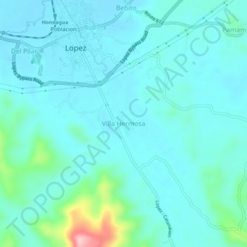Mapa topográfico Villa Hermosa, altitude, relevo