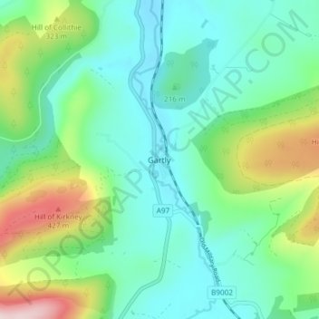 Mapa topográfico Gartly, altitude, relevo