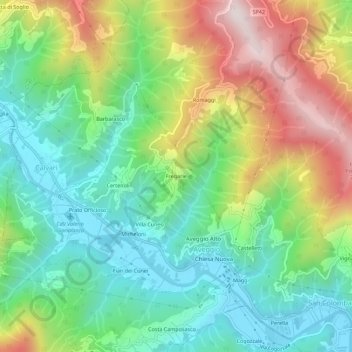 Mapa topográfico Fregarie, altitude, relevo