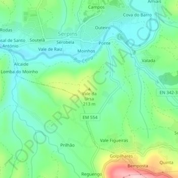 Mapa topográfico Vale da Ursa, altitude, relevo