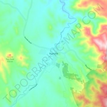 Mapa topográfico Nundle, altitude, relevo